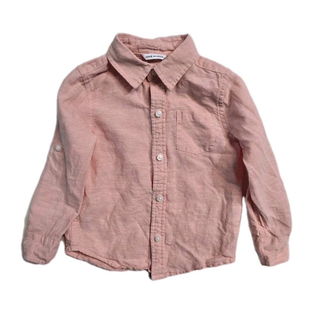 Janie And Jack Boys Linen Long Sleeves Shirt Button Up Orange